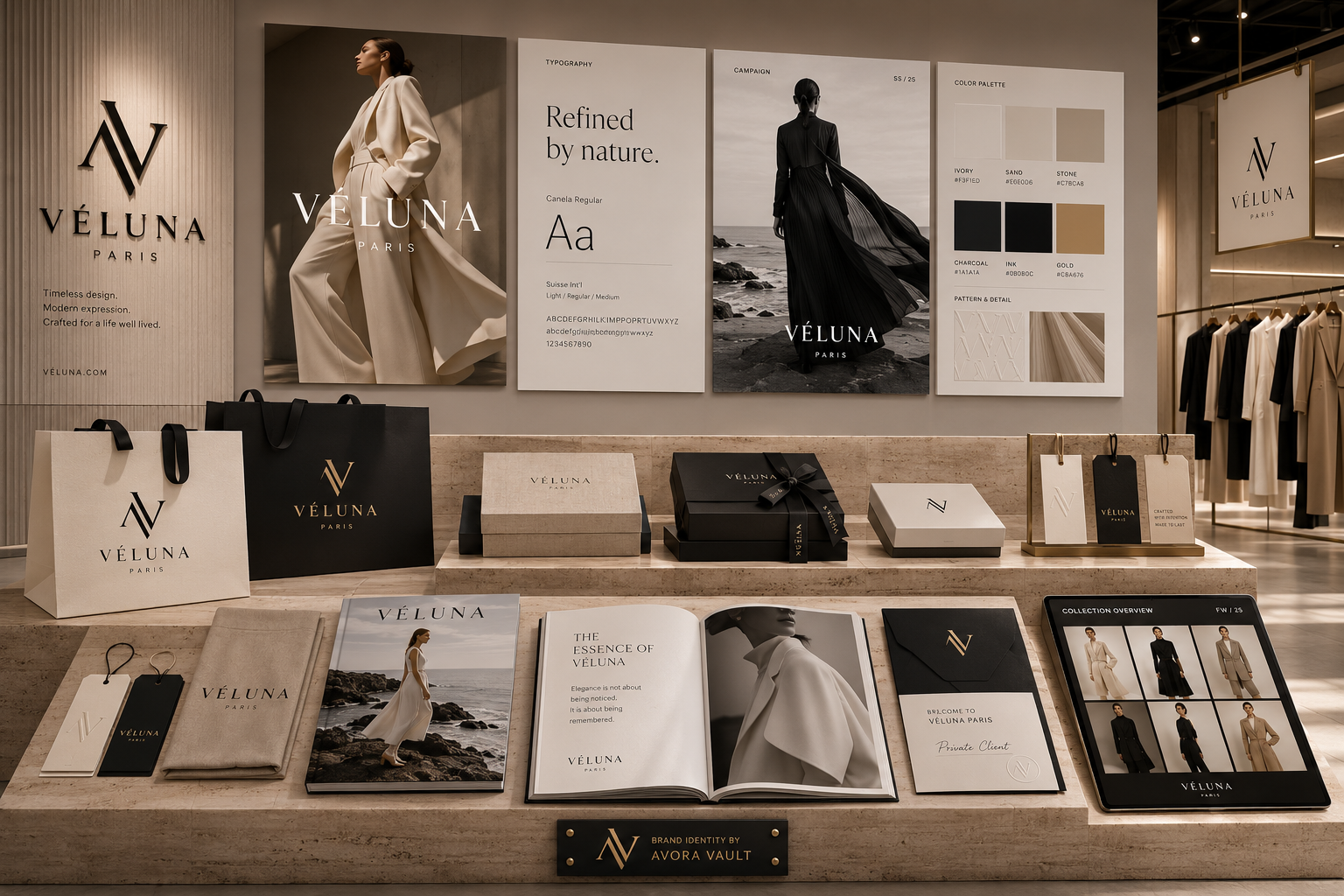 VÉLUNA Identity — Brand Strategy & Identity concept project by AVORA Vault